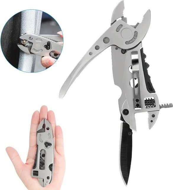 Multi-Tool Überlebensmesser Set aus Edelstahl mit Zange und Drahtschneider in Silber und Weiß - Bild 1