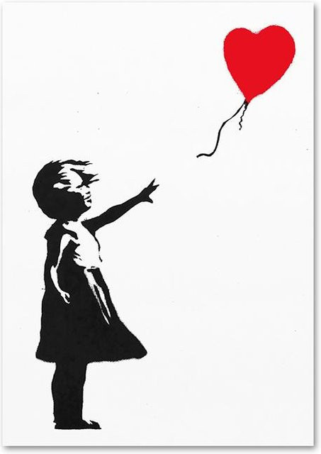 Banksy Graffiti Kunstwerk Leinwandmalerei Kleines Mädchen jagt Ballon Moderne Pop Street Art Wandbild Multicolor B: 60 cm, H: 90 cm - Bild 1