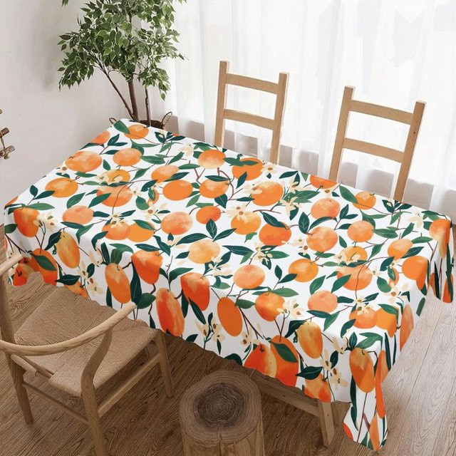 Wasserdichte rechteckige Tischdecke von JINGYUE Pet mit Orangen-Fruchtmuster in Orange und Weiß, B/T: 140 x 140 cm - Bild 1