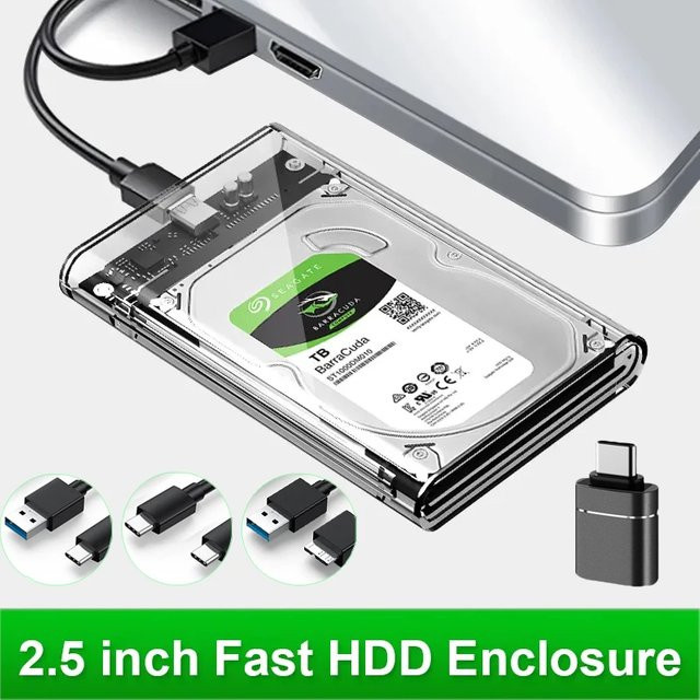 Congdi Externes 2,5 Zoll SATA Festplattengehäuse mit USB 3.0 und USB-C, UASP Unterstützung, Transparent, werkzeuglose Montage - Bild 1