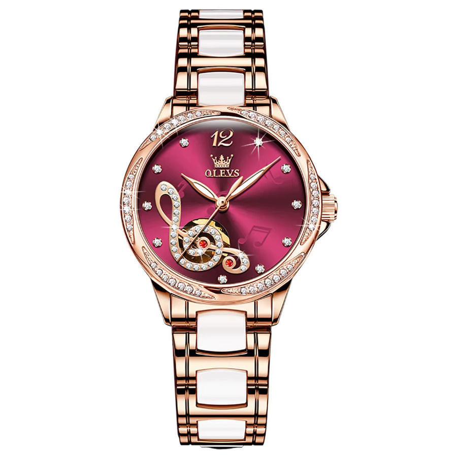OLEVS Armbanduhr, Automatik, Edelstahl, Roségold, Diamantbesetzt, Damen - Bild 5