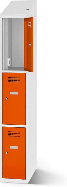 rotstahl Fächerschrank mit 3 Fächern und Ladefunktion, Farbe Orange, B: 40 cm, H: 200 cm - Bild 1