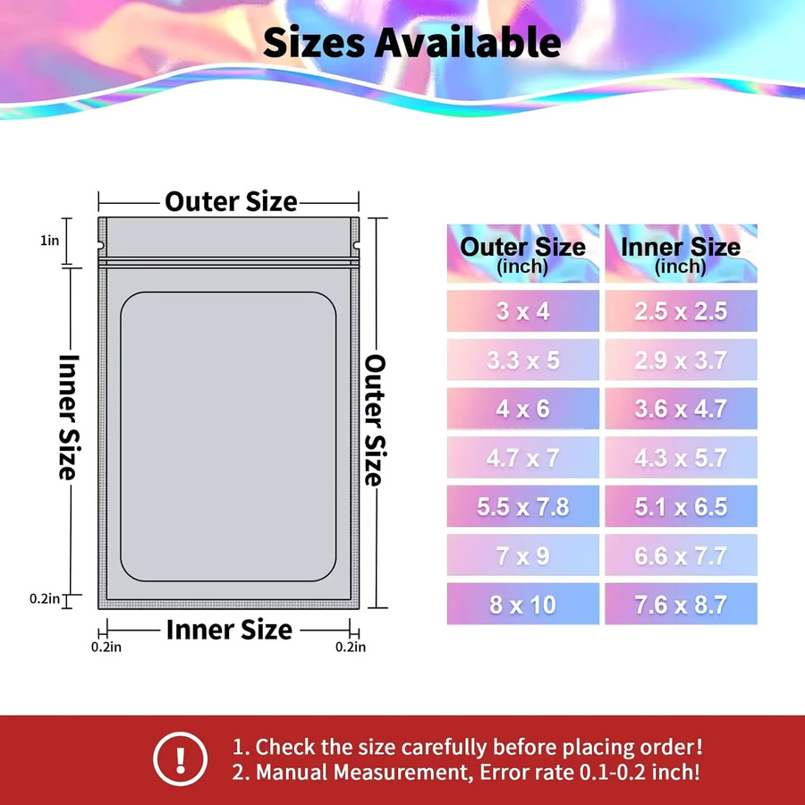 Wiederverschließbare holografische Regenbogen-Mylar-Beutel in Multicolour, geruchsdichte Druckverschlussbeutel zur Aufbewahrung von Lebensmitteln und als Geschenkverpackung - Bild 3