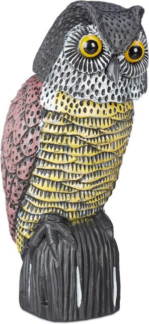 Relaxdays Vogelschreck Eule aus Kunststoff in Mehrfarbig mit Standfuß und wackelndem Kopf, Höhe: 38 cm, Breite: 16 cm, Tiefe: 18 cm - Bild 1