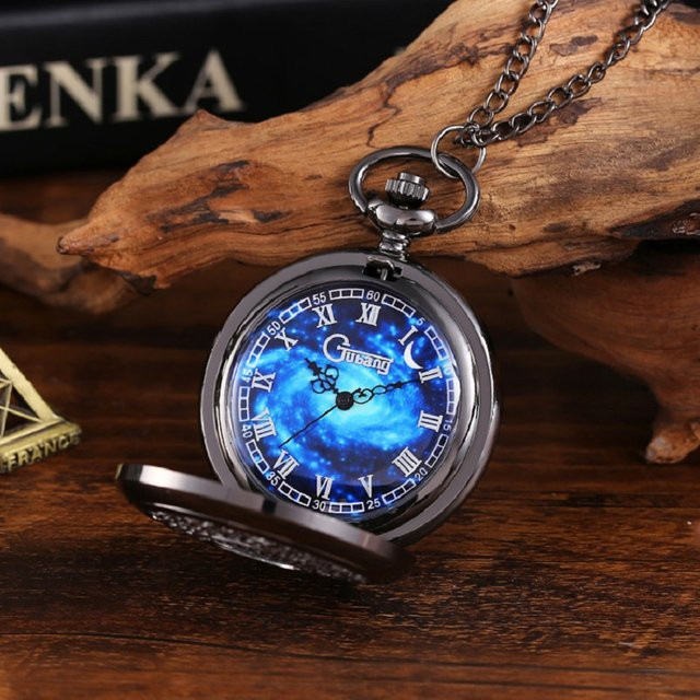 Taschenuhr Halskette, Legierung, Schwarz, Analoguhr, Unisex - Bild 1