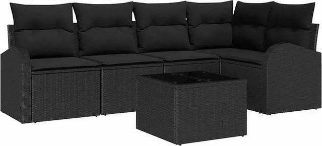 vidaXL Garten-Sofa-Set aus Polyrattan in Schwarz mit Kissen und modernem L-Shape Design - Bild 1