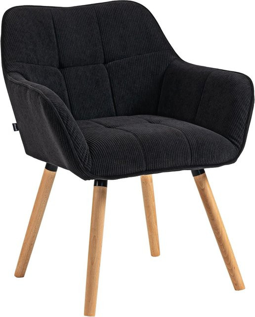 DELUKE Esszimmerstuhl DUNOR in Schwarz und Braun mit Cord-Bezug, B/T/H: 65 x 64 x 82 cm - Bild 1