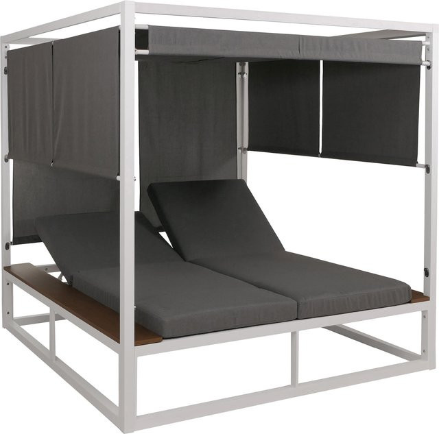 MCW Aluminium Lounge-Gartenliege M63b XL Daybed mit 10cm Polster, Farbe: Weiß/Grau, Länge: 200 cm - Bild 1