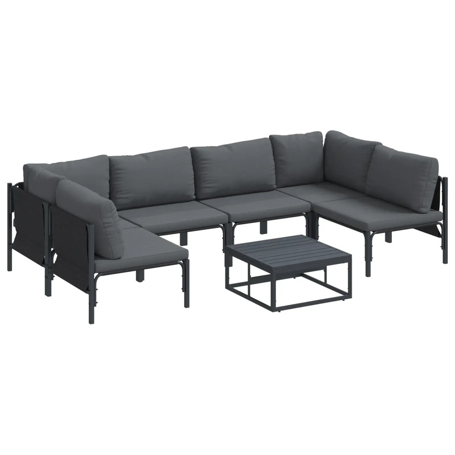 vidaXL 7-teiliges Garten-Sofa-Set in Anthrazit aus pulverbeschichtetem Stahl mit Polstern - Bild 2