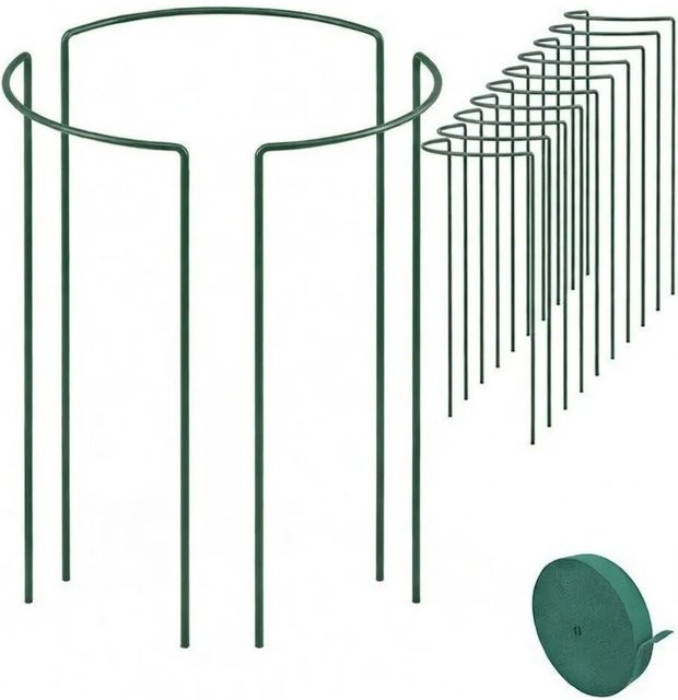 TTL GARDEN Strauchstütze Metall in Grün, 20er Set mit 10m Klettband als Rankhilfe für Stauden, Sträucher und Rosen, Höhe: 70 cm, Breite: 40 cm - Bild 1