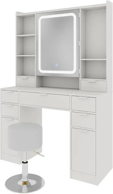 Vicco Schminktisch Solea Weiß mit LED-Spiegel und Hocker, Breite: 105 cm - Bild 1