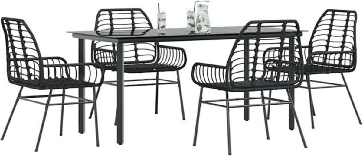 5-teiliges modernes Garten-Esszimmerset aus schwarzem Polyrattan und Glas von vidaxl - Bild 1