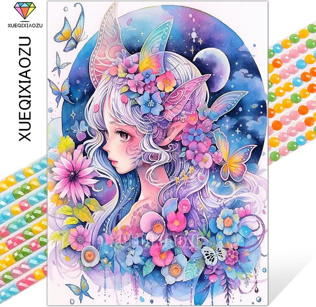 XUEQIXIAOZU Diamond Painting DIY Set Anime Cartoon Blume Elf Mosaik Stickerei in Multicolour, B/H/T: 20 x 30 x 20 cm - Bild 1