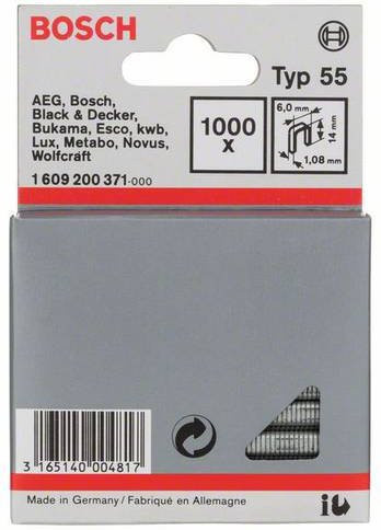 Bosch Schmalrückenklammern Typ 55, 1000 Stück, L x B: 14 x 6 mm, Weiß - Bild 1