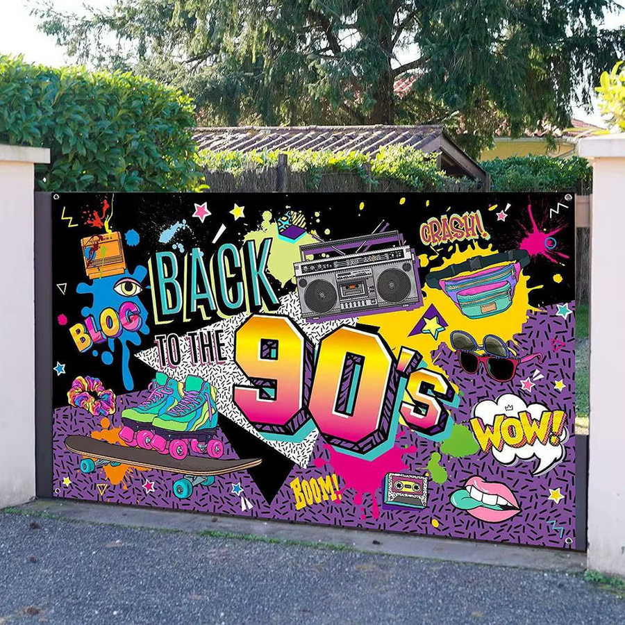 VIKAMA Retro Party Hintergrund Banner im 80er 90er Jahre Stil mit Graffiti und Skateboard Design, Mehrfarbig - Bild 2