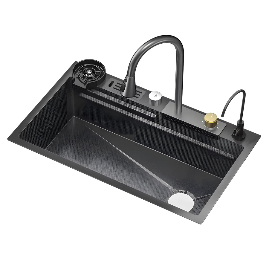 iosn Unterbau-Küchenarmatur in Schwarz mit Wasserfall-Design aus SUS304 für Einzelwaschbecken mit zwei Löchern - Bild 2