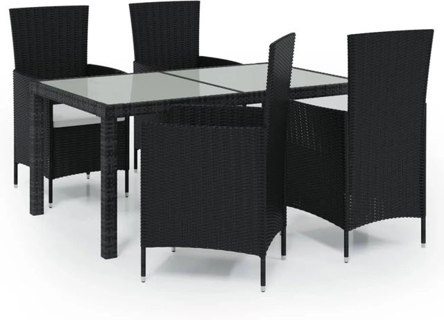 vidaXL 5-tlg Garten-Essgruppe aus Poly Rattan mit Auflagen in Schwarz - Bild 1