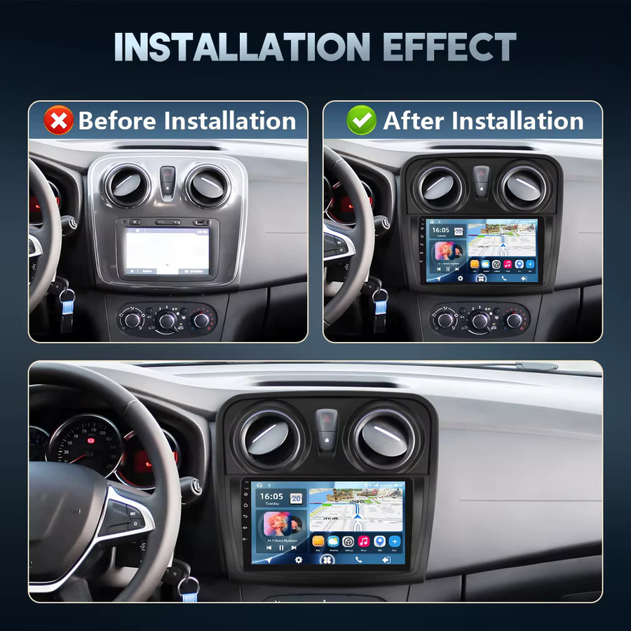 Podofo Android Autoradio mit 8GB RAM und 128GB Speicher für Renault Sandero 2014-2017, 2DIN Stereo mit Carplay, Android Auto, GPS-Navigation, WIFI und DSP, Schwarz - Bild 4
