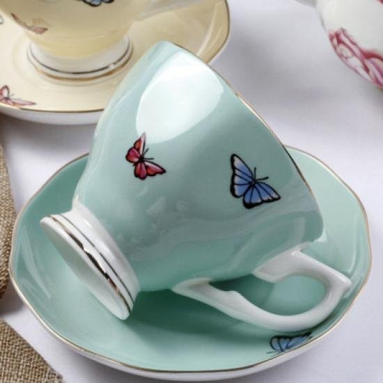 SIBAOLU Espressotasse aus feinem Knochenporzellan mit Untertasse und Löffel, Blau, 170 ml - Bild 1