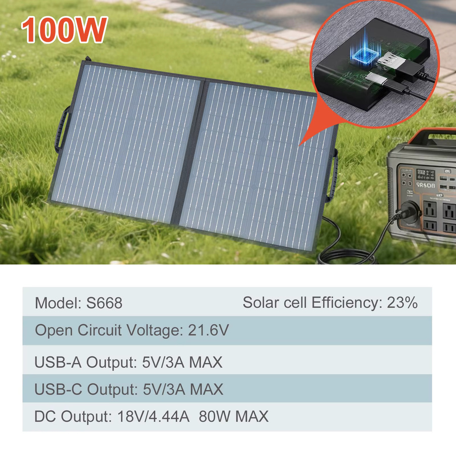 Leaorld 100W Solarpanel-Ladegerät in Schwarz mit Ständern und Klemmen für 12V Batterien und Powerstationen - Bild 5