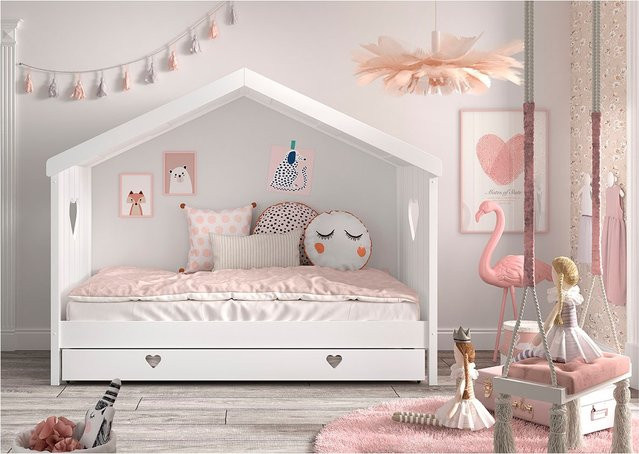 Hausbett Amori von vipack aus Kiefer und MDF in Weiß mit Bettschublade und Rollladenrost, Liegefläche 90 x 200 cm - Bild 1