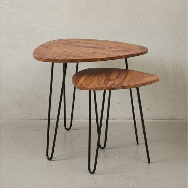 KADIMA DESIGN 2er Set Beistelltische im Industrial-Design aus Sheesham Holz und Metall, braun, B/T/H: 60 x 60 x 56 cm und 60 x 60 x 56 cm - Bild 1
