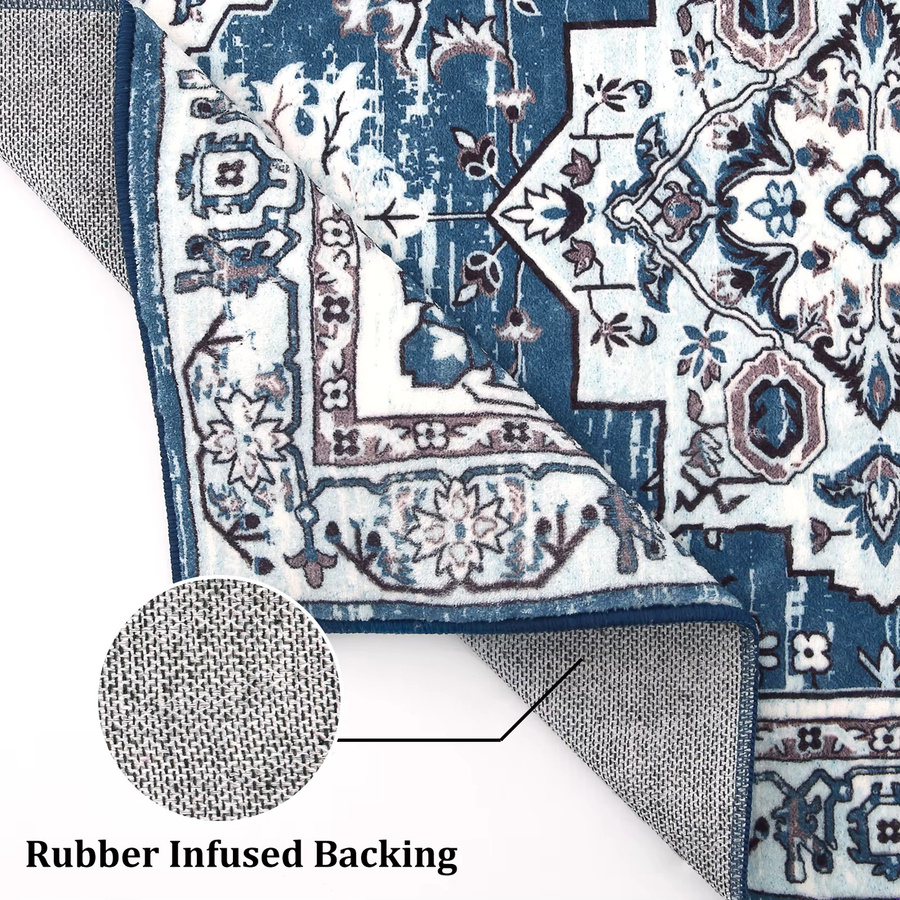 Maschinenwaschbarer Teppich TWISTER.CK im Vintage-Stil mit floralem Orient-Design, blau, rutschfest, B/T: 150 x 80 cm - Bild 5