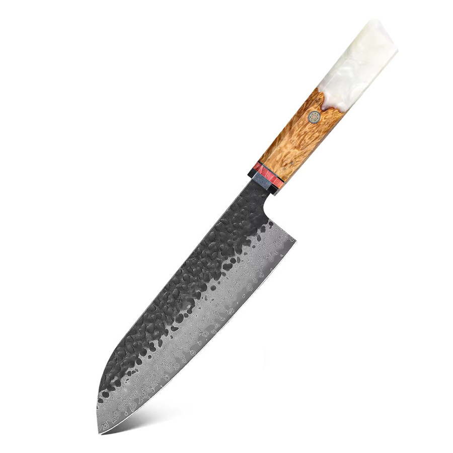 Baovim Santoku Kochmesser aus Damaszener Stahl mit Harzholz-Griff in Multicolour - Bild 5