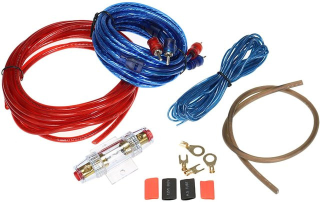 VehicleKit Auto-Audio-Subwoofer-Verstärker-Installationssatz mit 1200 W AMP RCA-Verkabelungssatz und Sicherungshalter in Blau - Bild 1