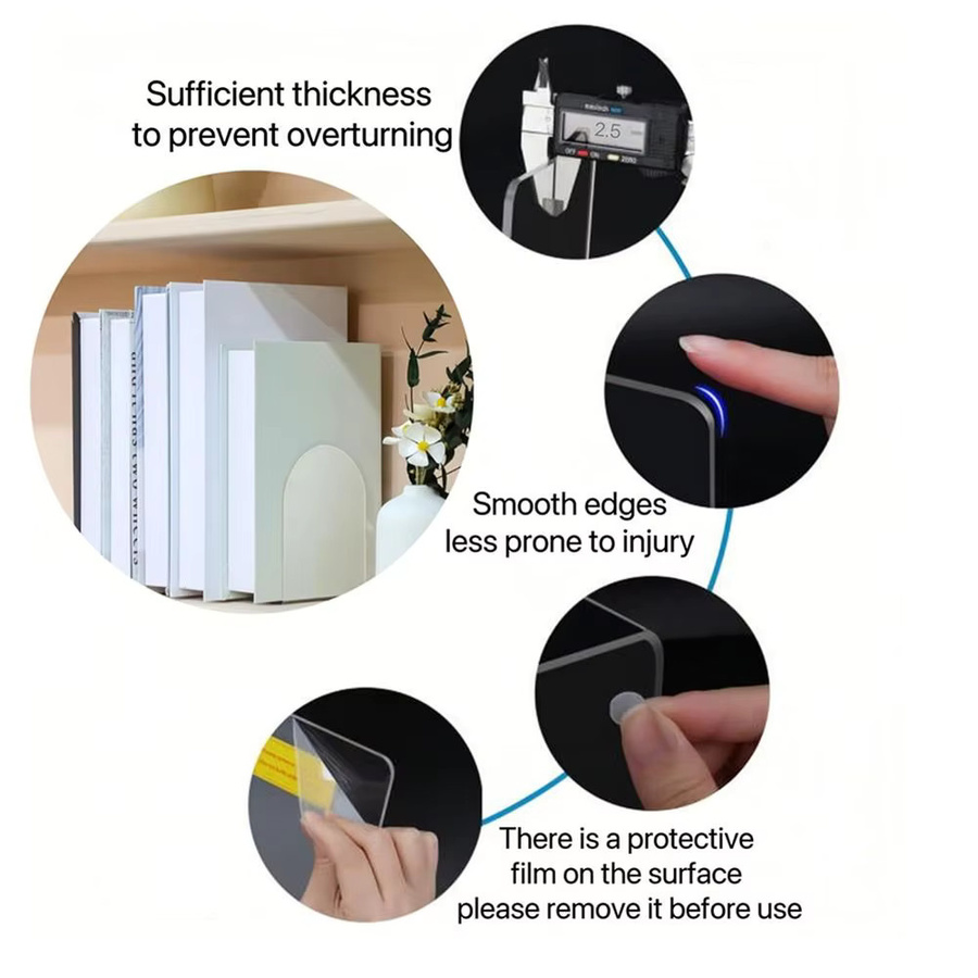 Transparente Buchstützen aus Acryl für Bücherregale und Desktop-Organizer, rutschfest - Bild 3