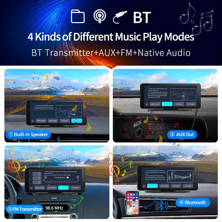 Imagebon 6,86 Zoll Dashcam Rückspiegelkamera mit ADAS, Wireless CarPlay, Android Auto, Bluetooth, AUX, GPS und FM, Schwarz - Bild 3