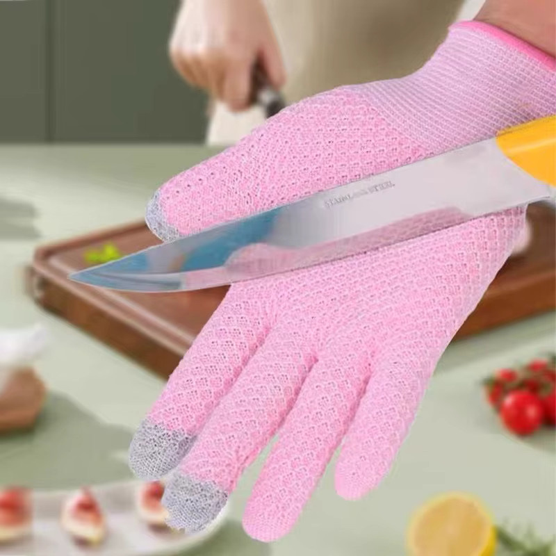DEWBEST Schnittfeste Arbeitshandschuhe mit Ananas-Muster in Pink, Stufe 5 Schutz, Touchscreen-kompatibel und rutschfest, Größe XL - Bild 2