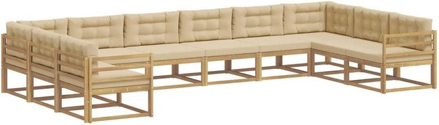vidaXL Outdoor-Sofagarnitur aus massivem Akazienholz mit 10-teiligem Set und Kissen in Weiß und Beige - Bild 1