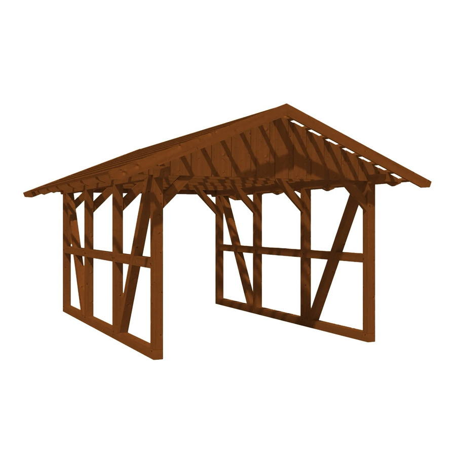 Skan Holz Carport Schwarzwald mit Satteldach und Dachlattung aus Fichtenholz in Nussbaum Braun, Breite: 424 cm, Tiefe: 600 cm - Bild 2