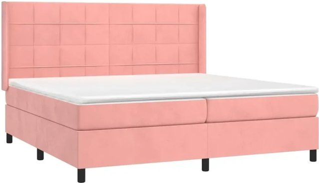 vidaXL Boxspringbett mit Matratze in Rosa, Hybrid-Bett mit LED-Unterbettbeleuchtung und USB-Ladeport, Samt, B/T: 203 x 203 cm - Bild 1