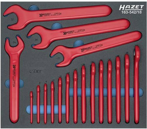 Hazet Maulschlüssel-Satz 163-542/18 schutzisoliert rot, Schlüsselweite: 7 - 32 mm, 18-teilig - Bild 1
