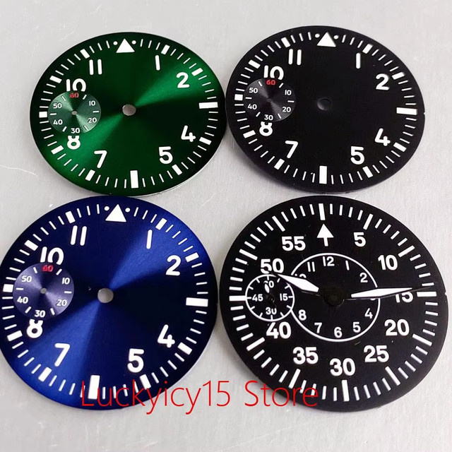 Tandorio Uhrenzifferblatt und Zeiger-Set, Schwarz, Blau, Grün, 37 mm, Unisex - Bild 1