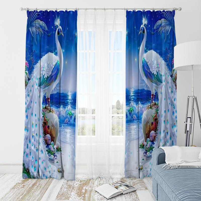 Yiran Furniture Pfau Dekovorhang aus Polyester, 2er-Set, halbtransparent, B: 35 cm, H: 100 cm - Bild 2