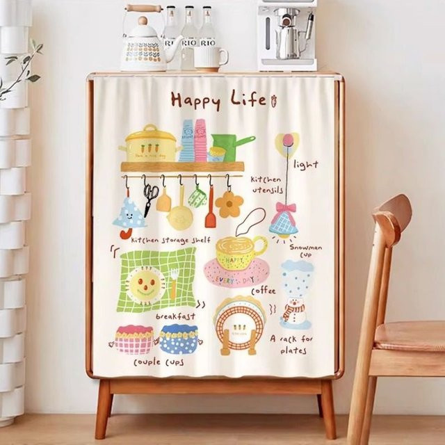 VIKAMA Happy Life Küchenschrank-Schattierungsvorhang mit Klettverschluss in Multicolour - Bild 1