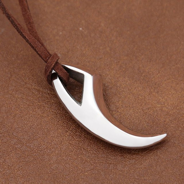 Halskette Wolf Fang Anhänger, Edelstahl, Silber, Vintage, Unisex - Bild 1