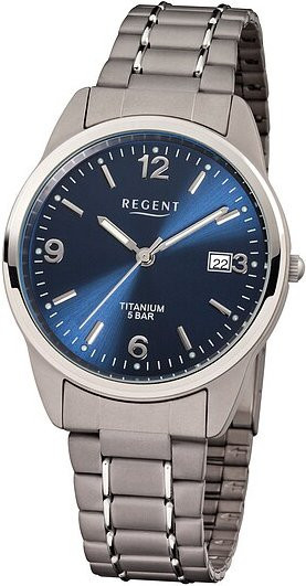 Regent Armbanduhr Titan, Quarz, Blau, 36 mm, Silber - Bild 1