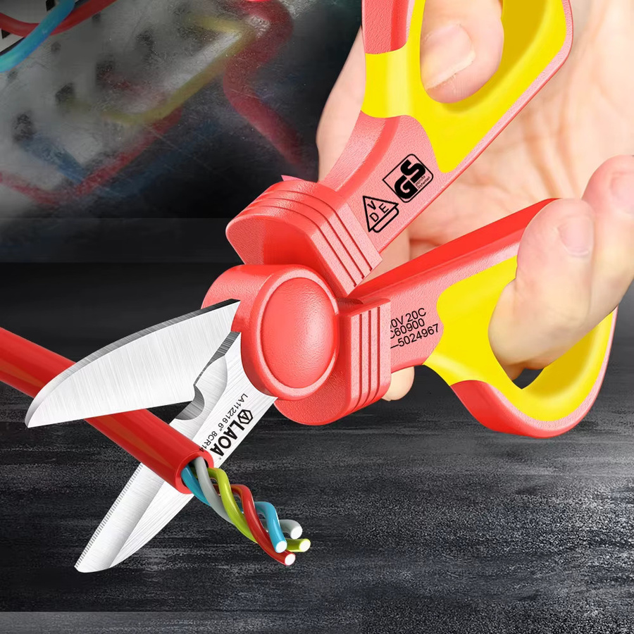 LAOA VDE Elektrikerschere isolierter gebogener Kabelschneider mit Crimpwerkzeug rot 1000 V - Bild 4