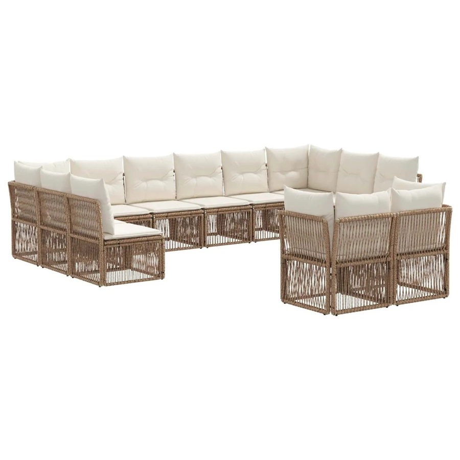 vidaXL Gartensofa-Set 12-teilig in Beige aus Poly-Rattan mit Polsterung und Kissen in U-Form - Bild 2