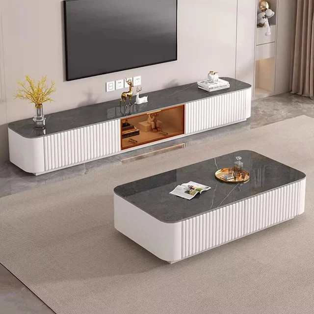 ANGDUO TV Schrank im modernen Nordic Design mit Schubladen, Weiß glänzend - Bild 1