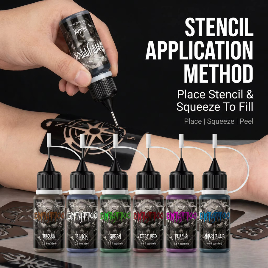 DMTATTOO Temporäres Saft-Tattoo-Set, 6/12 Farben, abwaschbar - Bild 4