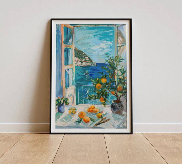 Henri Matisse Kunstdruck Poster mit Küstenansicht und Orangen in Multicolour als mediterrane Wanddekoration - Bild 1