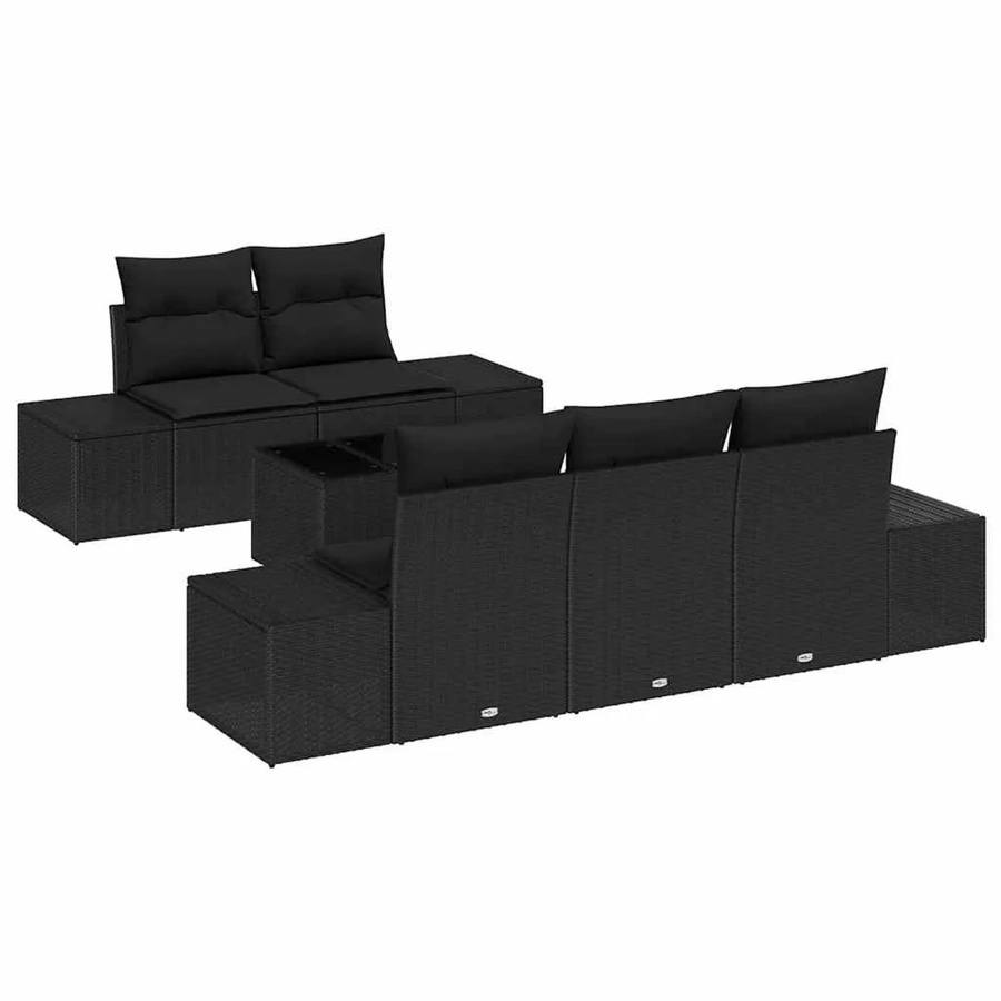 vidaXL Garten-Sofa-Set 6-teilig aus Poly Rattan in Schwarz mit Tisch und L-Form - Bild 2