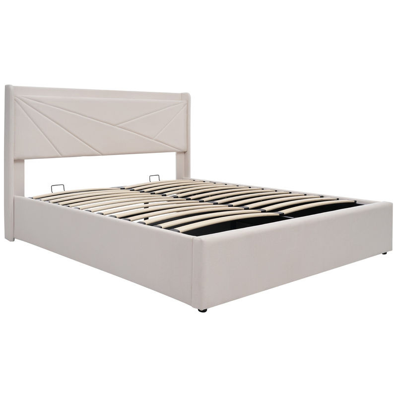 Aosom Doppelbett mit Bettkasten und USB-Ladefunktion in Beige mit Leinenstruktur, B/T/H: 140 x 200 x 146 cm - Bild 2