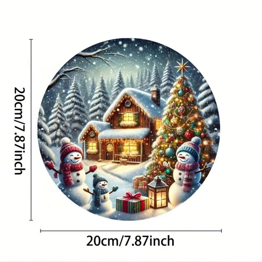 HELLOYOUNG Rundes Metallschild Weihnachtsschneemann und Baum zur Wanddekoration, Durchmesser: 20,3 cm - Bild 4