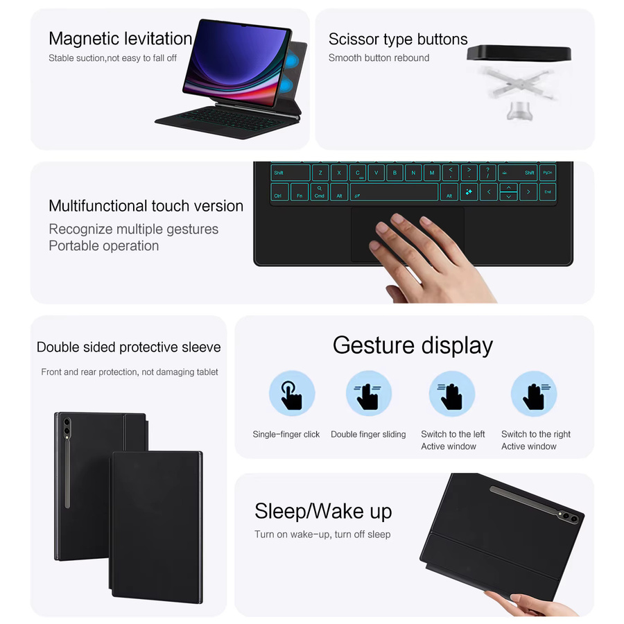 AJIUYU Magic Keyboard Folio für Samsung Galaxy Tab S9 Ultra 14,6 Zoll 2023, intelligente magnetische Tastaturhülle in Schwarz - Bild 4